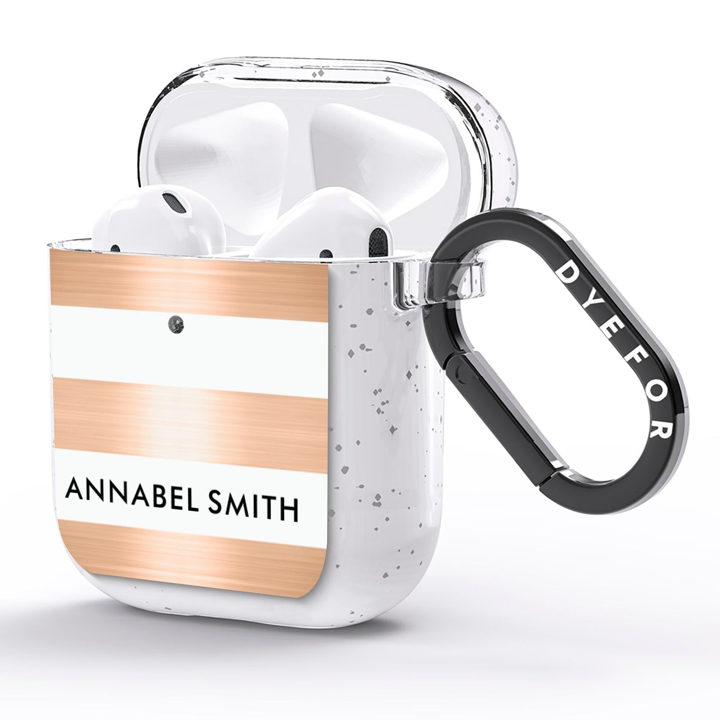 Personalised Gold Striped Name Initials AirPods Glitter Case Side Image