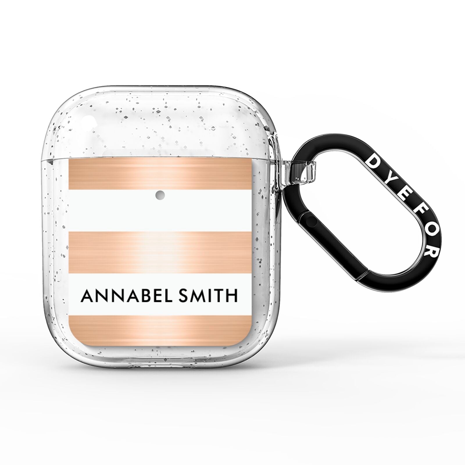 Personalised Gold Striped Name Initials AirPods Glitter Case