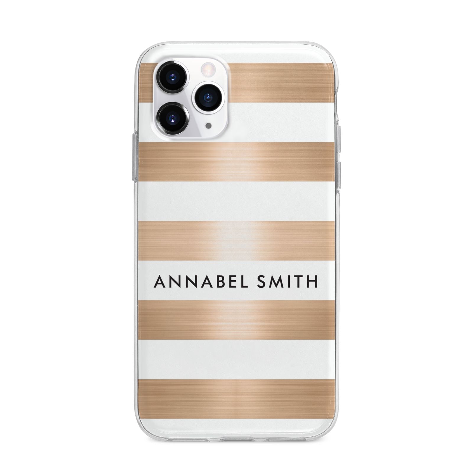 Personalised Gold Striped Name Initials Apple iPhone 11 Pro Max in Silver with Bumper Case