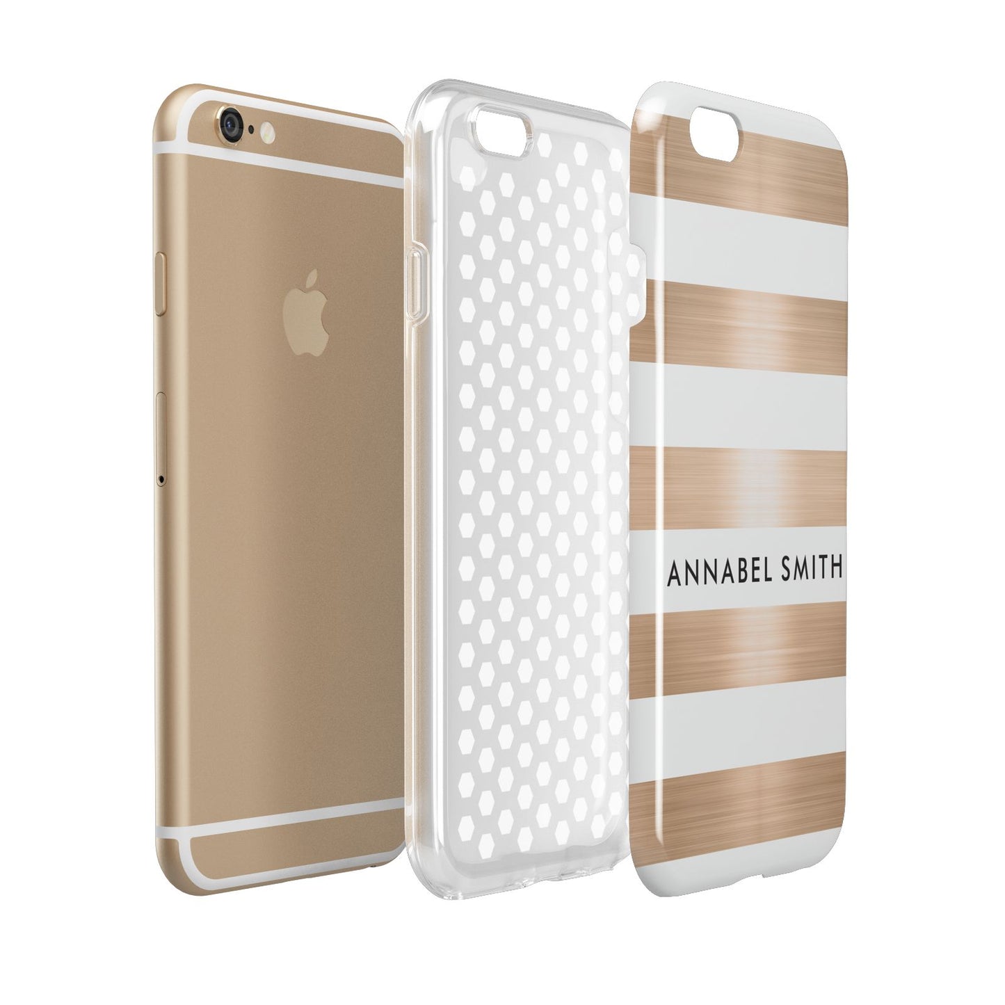 Personalised Gold Striped Name Initials Apple iPhone 6 3D Tough Case Expanded view