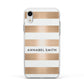 Personalised Gold Striped Name Initials Apple iPhone XR Impact Case White Edge on Silver Phone