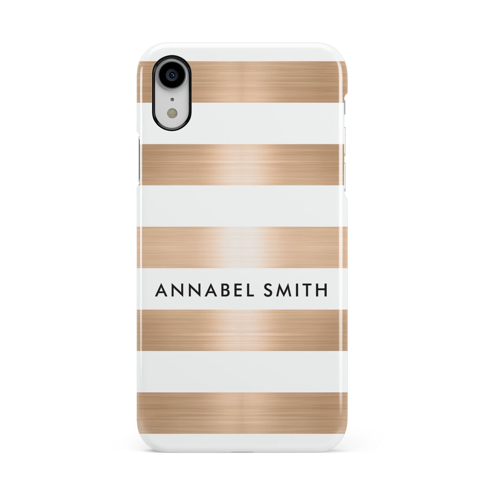 Personalised Gold Striped Name Initials Apple iPhone XR White 3D Snap Case