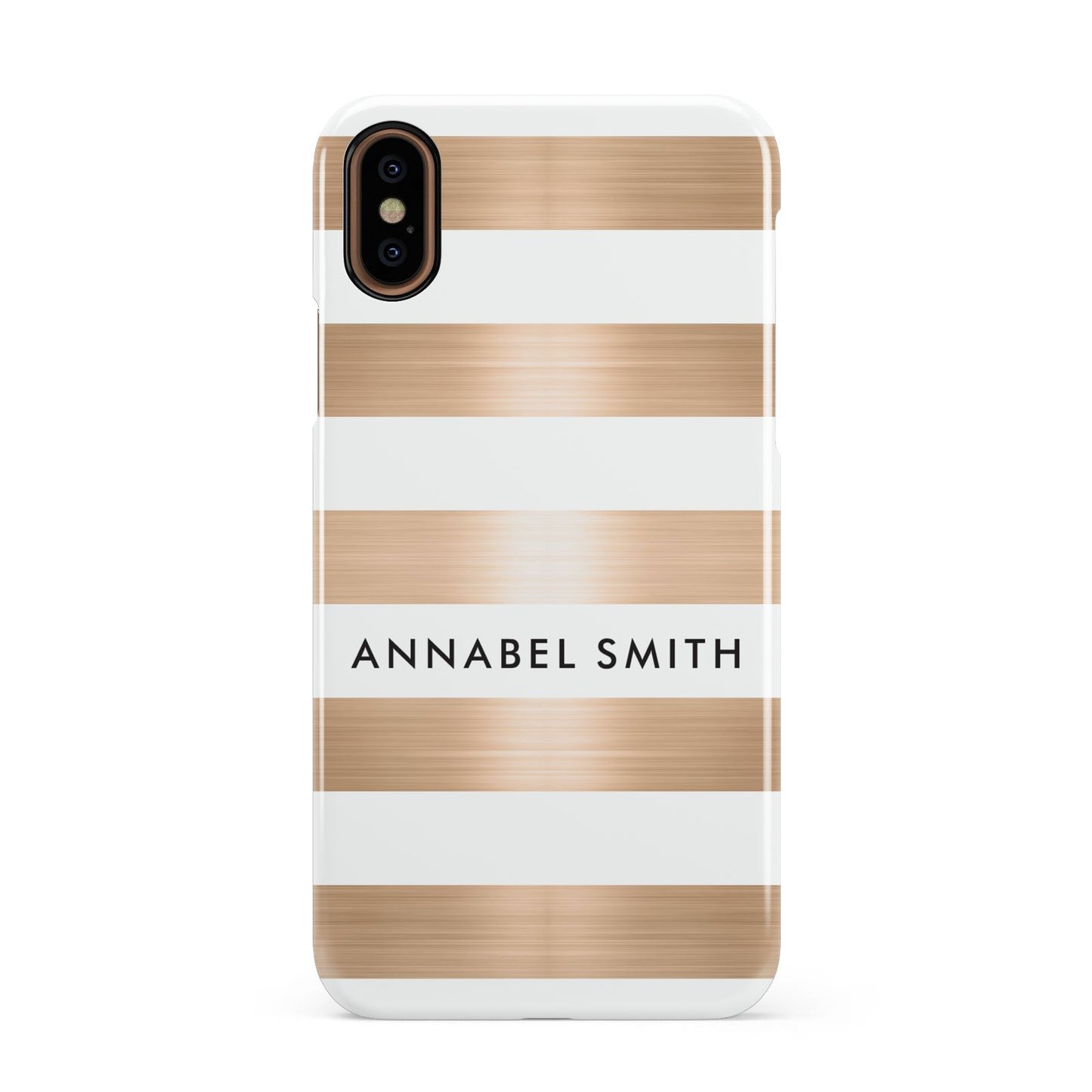 Personalised Gold Striped Name Initials Apple iPhone XS 3D Snap Case