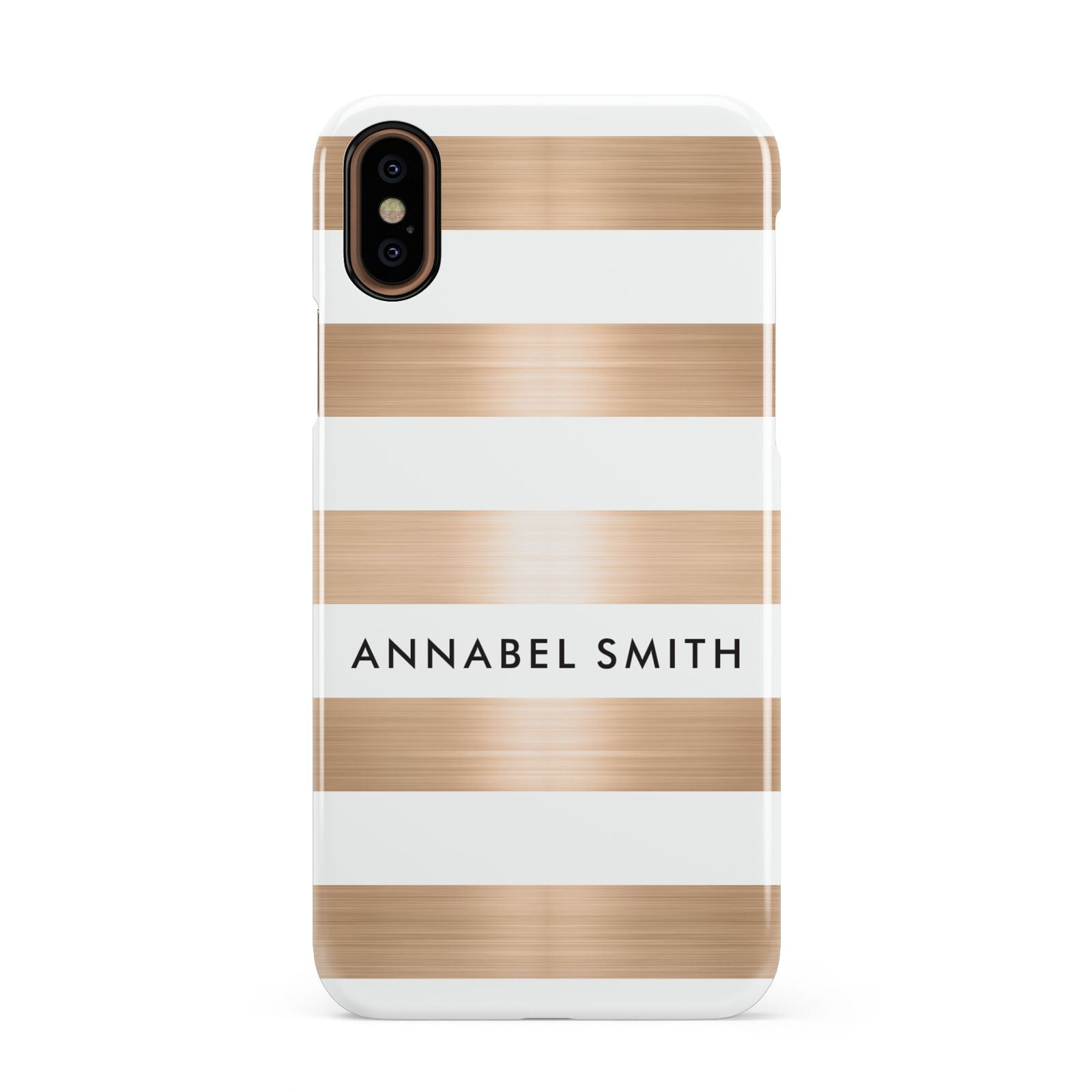 Personalised Gold Striped Name Initials Apple iPhone XS 3D Snap Case