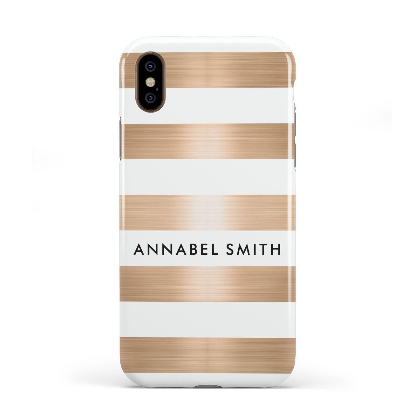 Personalised Gold Striped Name Initials Apple iPhone XS 3D Tough