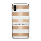 Personalised Gold Striped Name Initials Apple iPhone Xs Impact Case Black Edge on Silver Phone