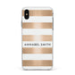 Personalised Gold Striped Name Initials Apple iPhone Xs Max Impact Case White Edge on Black Phone