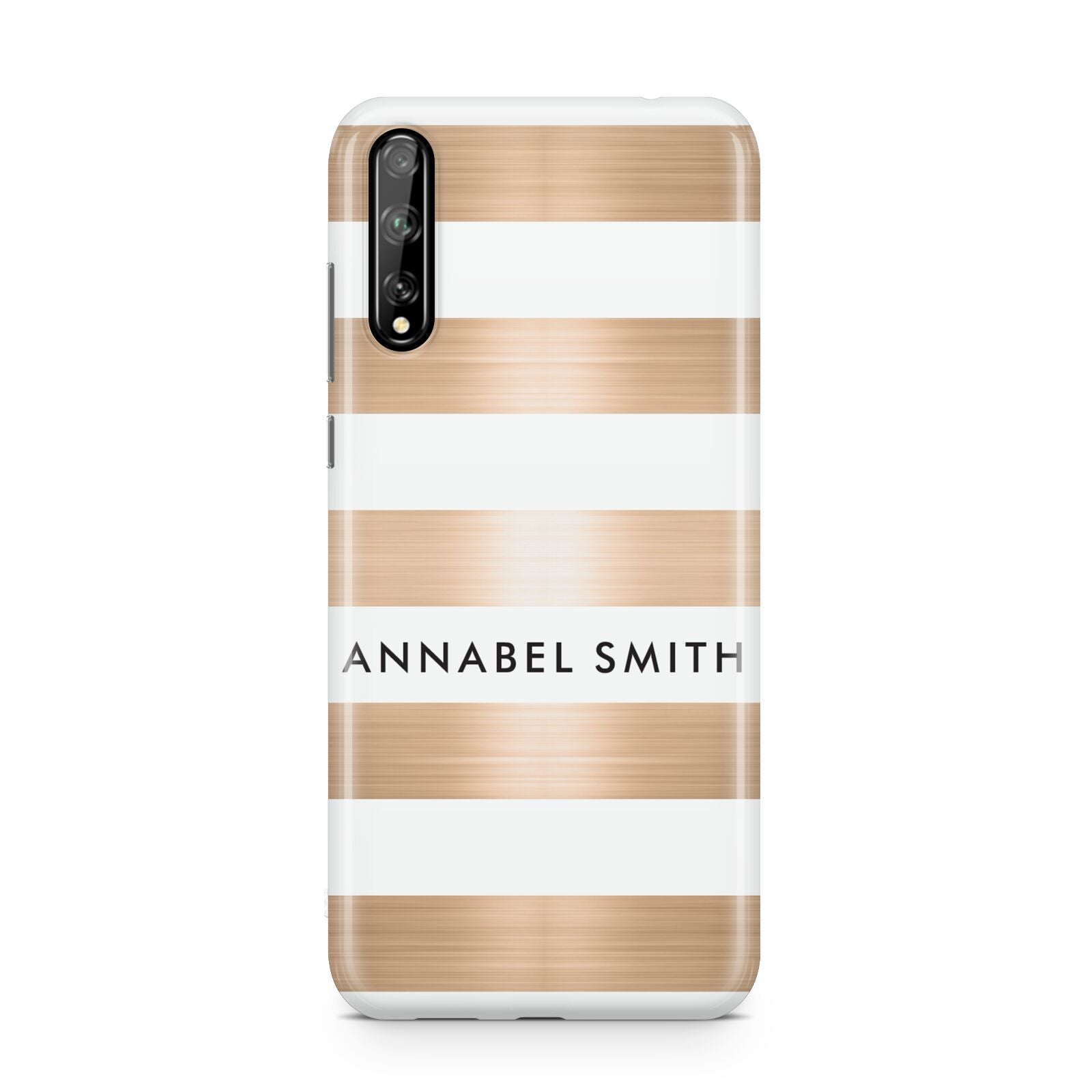 Personalised Gold Striped Name Initials Huawei Enjoy 10s Phone Case