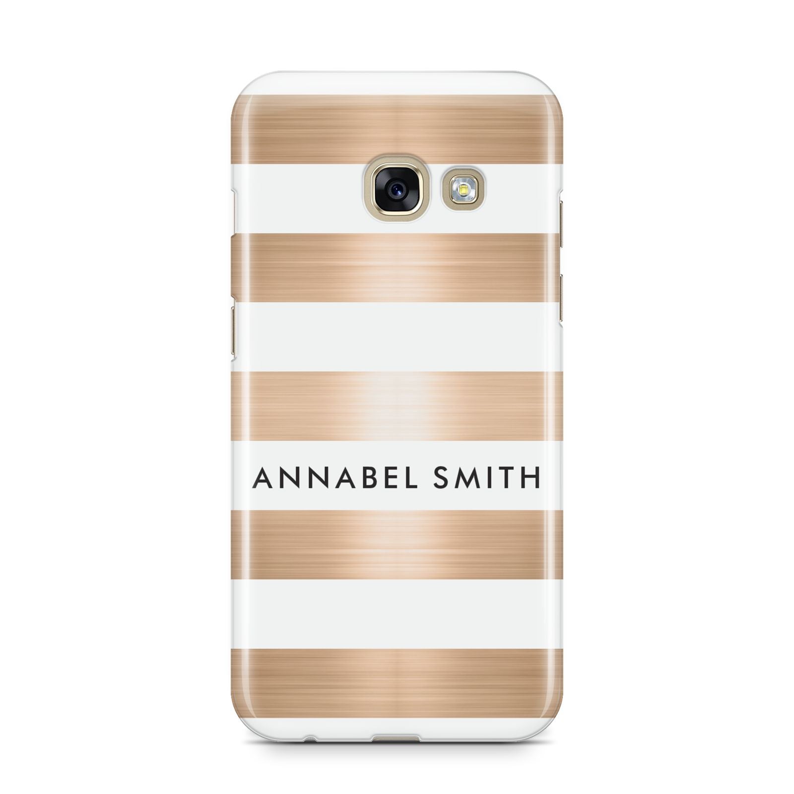 Personalised Gold Striped Name Initials Samsung Galaxy A3 2017 Case on gold phone