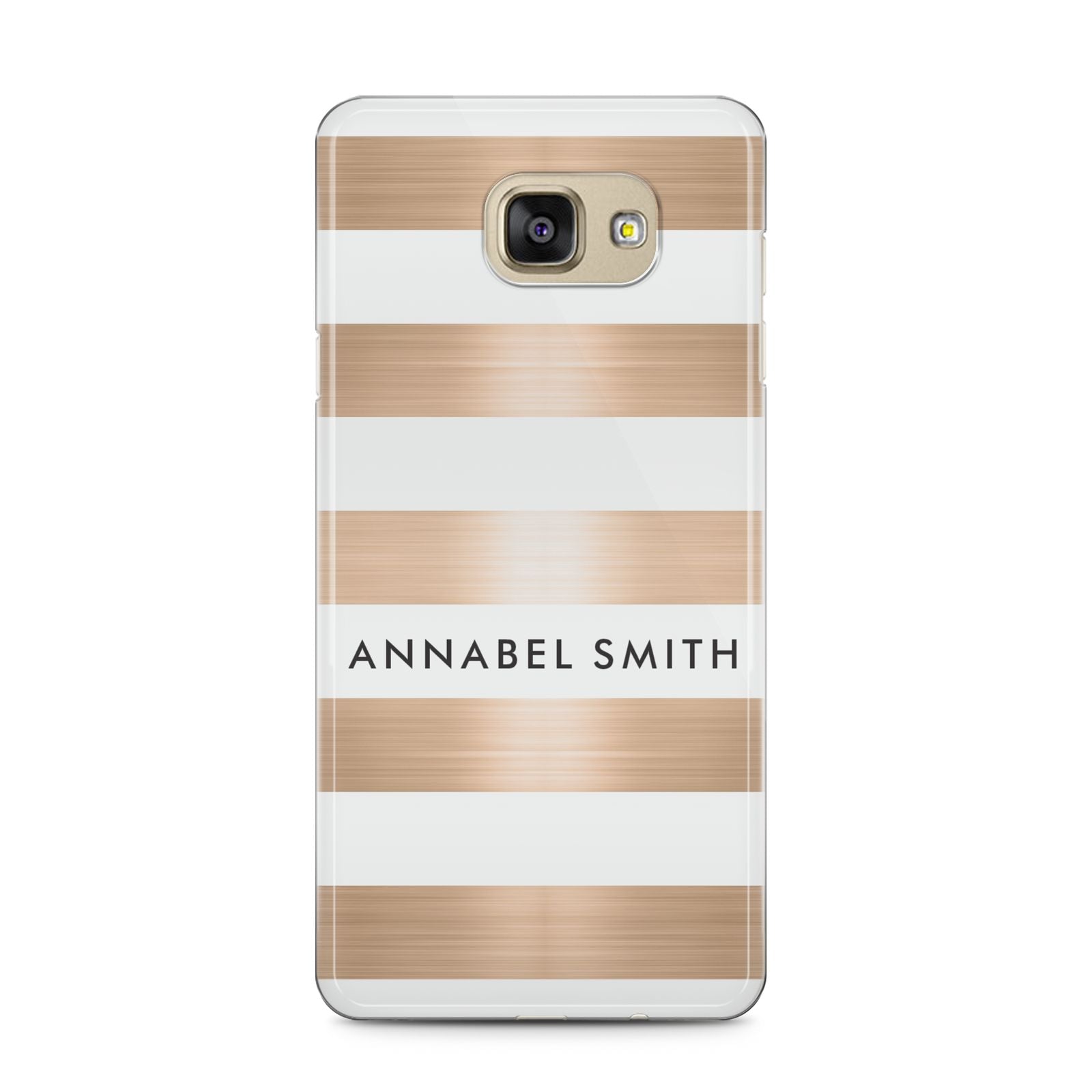 Personalised Gold Striped Name Initials Samsung Galaxy A5 2016 Case on gold phone