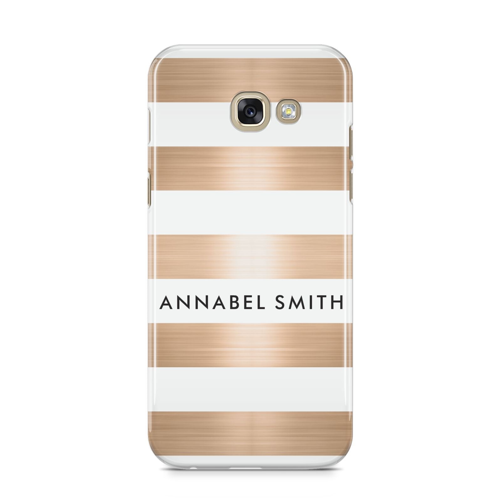 Personalised Gold Striped Name Initials Samsung Galaxy A5 2017 Case on gold phone