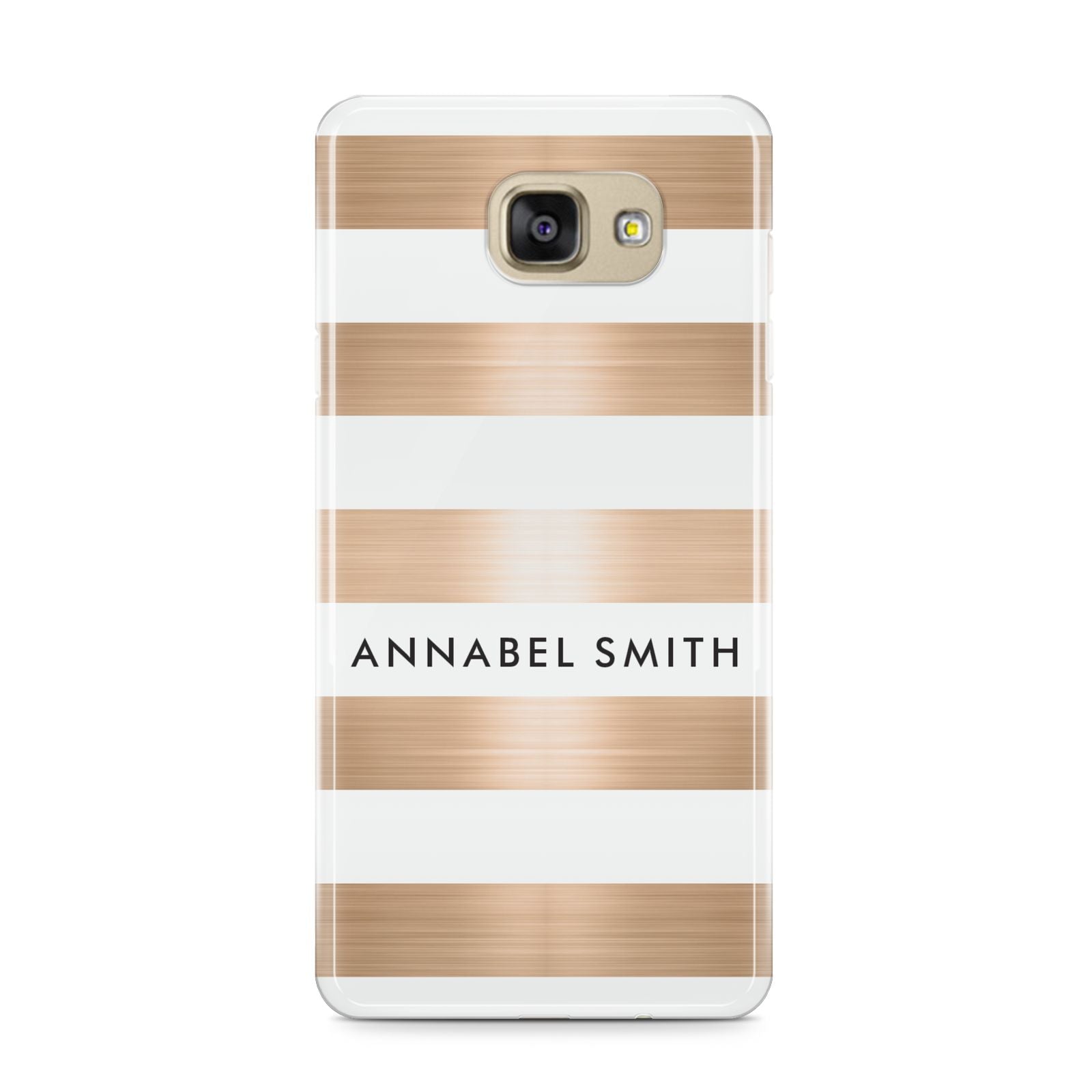 Personalised Gold Striped Name Initials Samsung Galaxy A9 2016 Case on gold phone