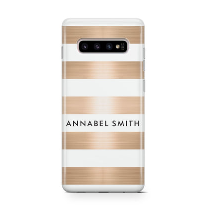 Personalised Gold Striped Name Initials Samsung Galaxy S10 Case