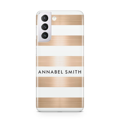 Personalised Gold Striped Name Initials Samsung S21 Case