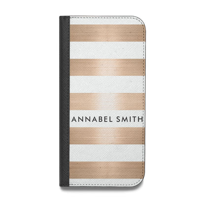 Personalised Gold Striped Name Initials Vegan Leather Flip Samsung Case