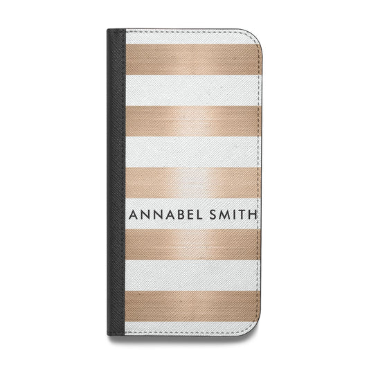 Personalised Gold Striped Name Initials Vegan Leather Flip Samsung Case