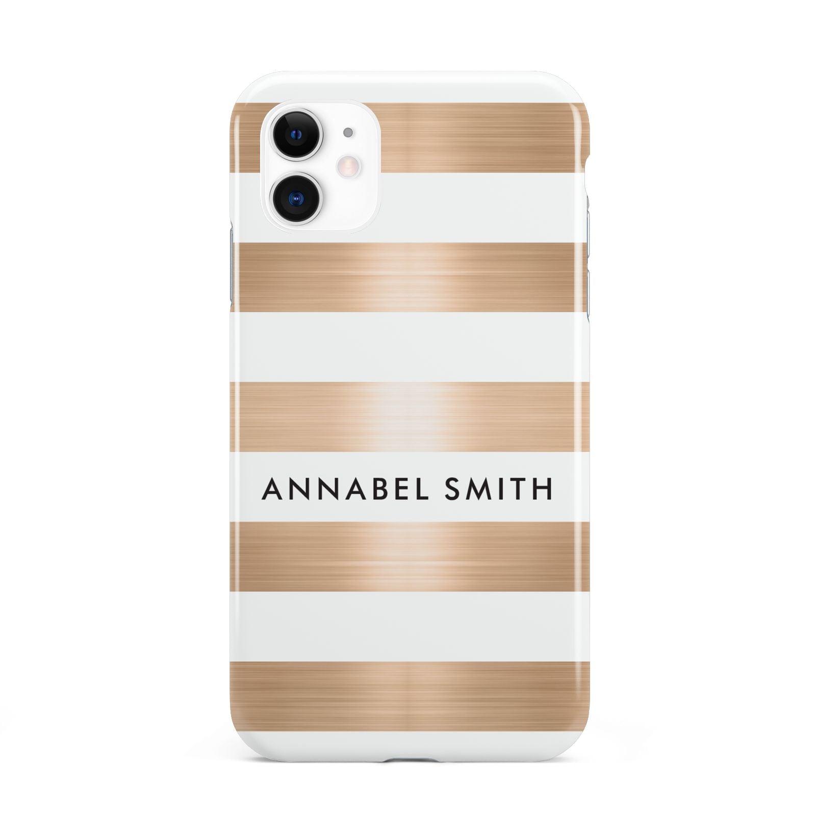 Personalised Gold Striped Name Initials iPhone 11 3D Tough Case