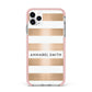 Personalised Gold Striped Name Initials iPhone 11 Pro Max Impact Pink Edge Case