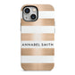 Personalised Gold Striped Name Initials iPhone 13 Mini Full Wrap 3D Tough Case