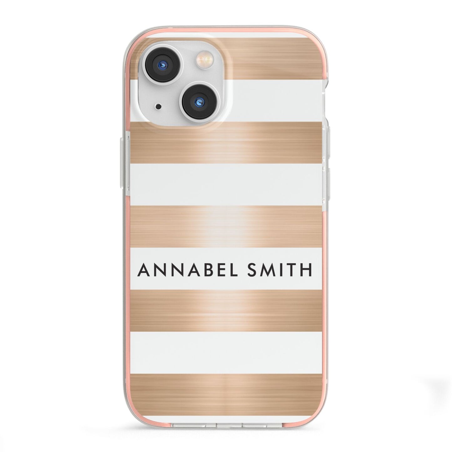 Personalised Gold Striped Name Initials iPhone 13 Mini TPU Impact Case with Pink Edges