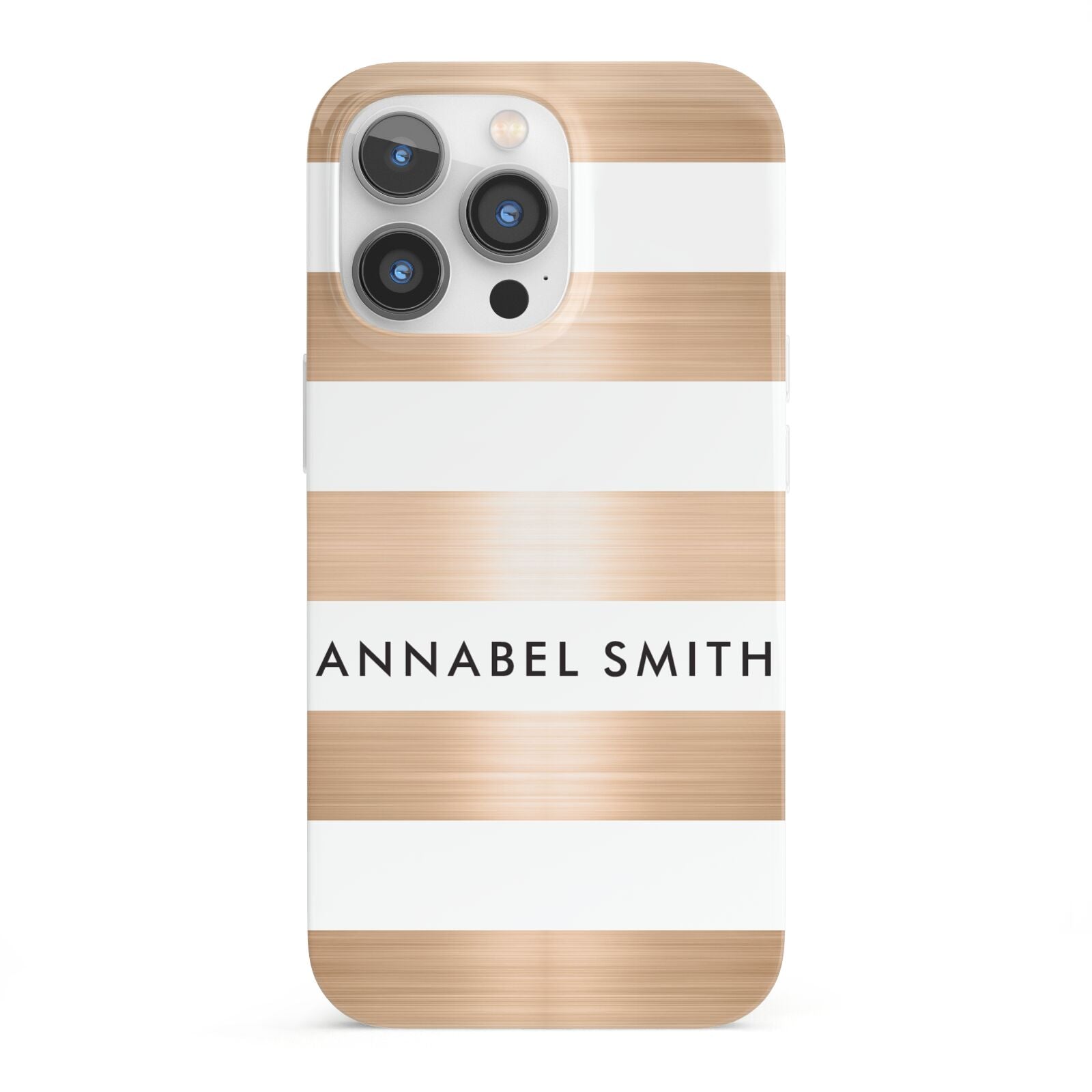 Personalised Gold Striped Name Initials iPhone 13 Pro Full Wrap 3D Snap Case