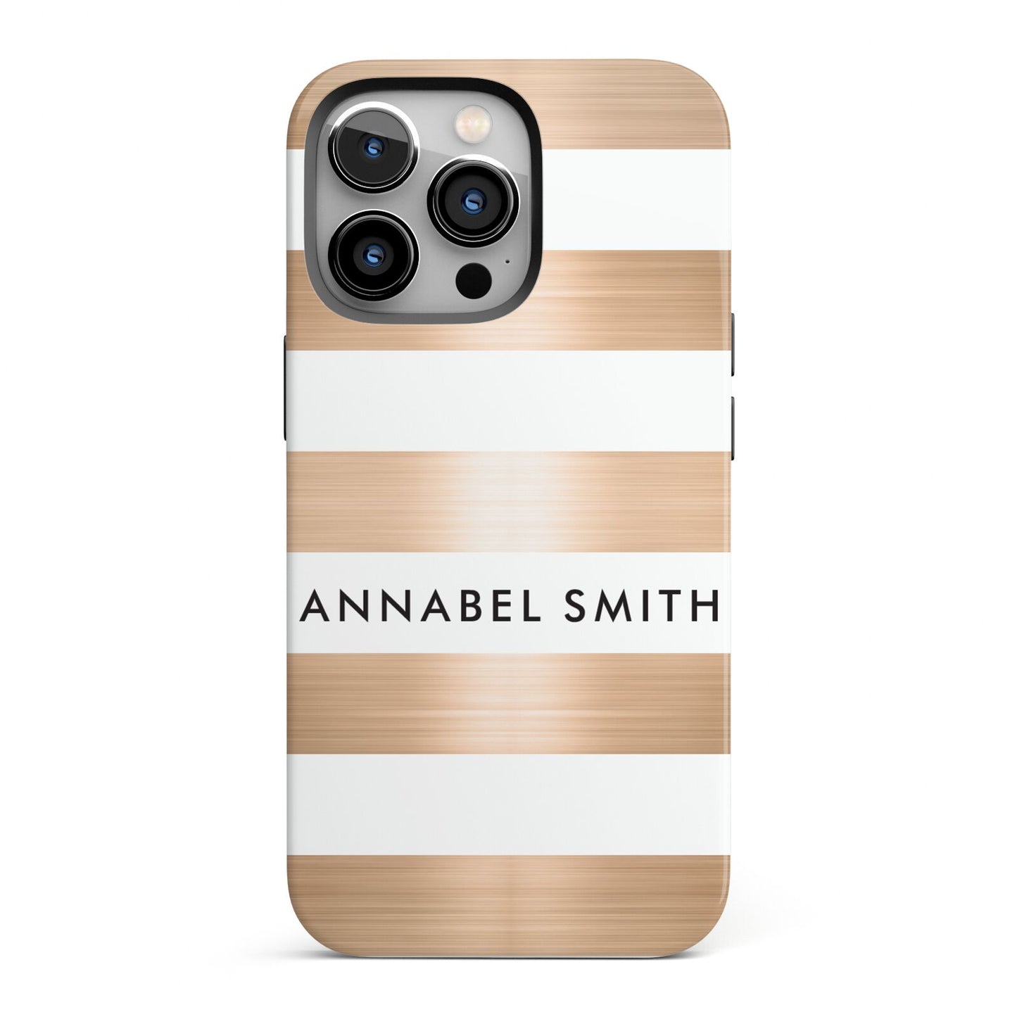 Personalised Gold Striped Name Initials iPhone 13 Pro Full Wrap 3D Tough Case