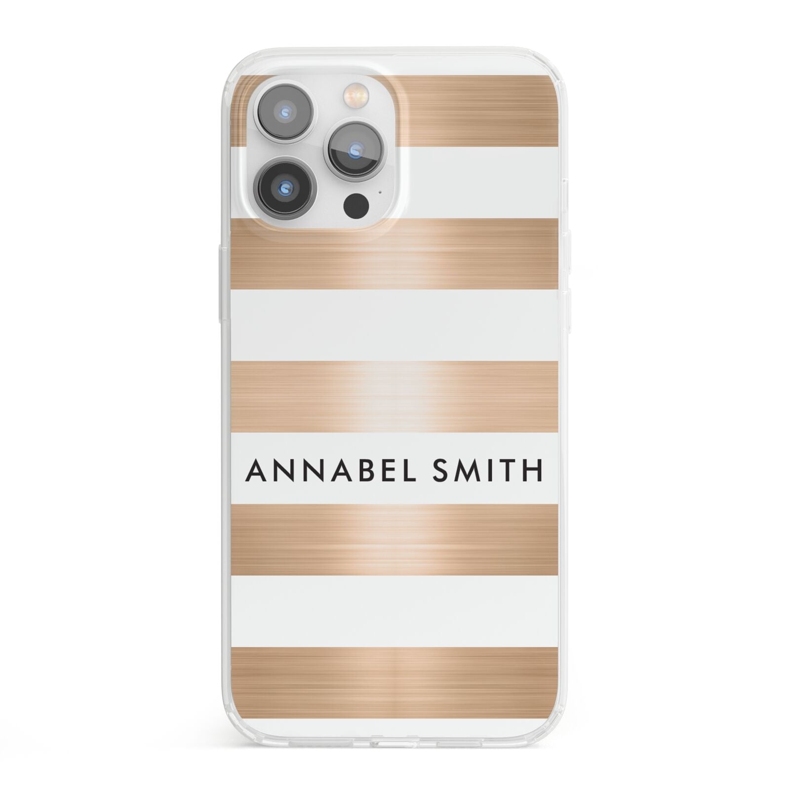 Personalised Gold Striped Name Initials iPhone 13 Pro Max Clear Bumper Case