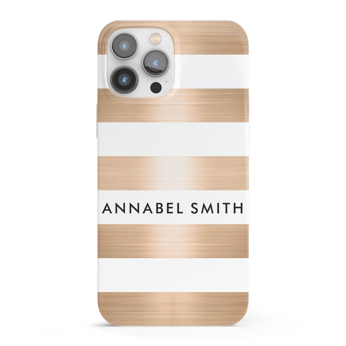Personalised Gold Striped Name Initials iPhone 13 Pro Max Full Wrap 3D Snap Case