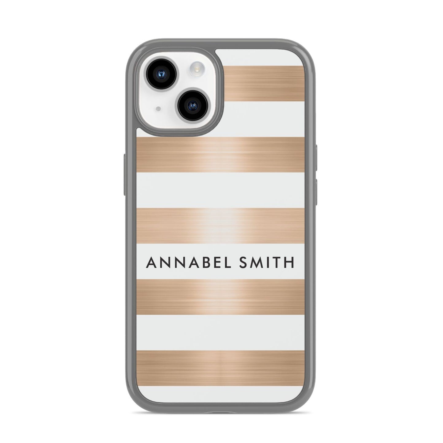 Personalised Gold Striped Name Initials iPhone 14 Clear Tough Case Starlight