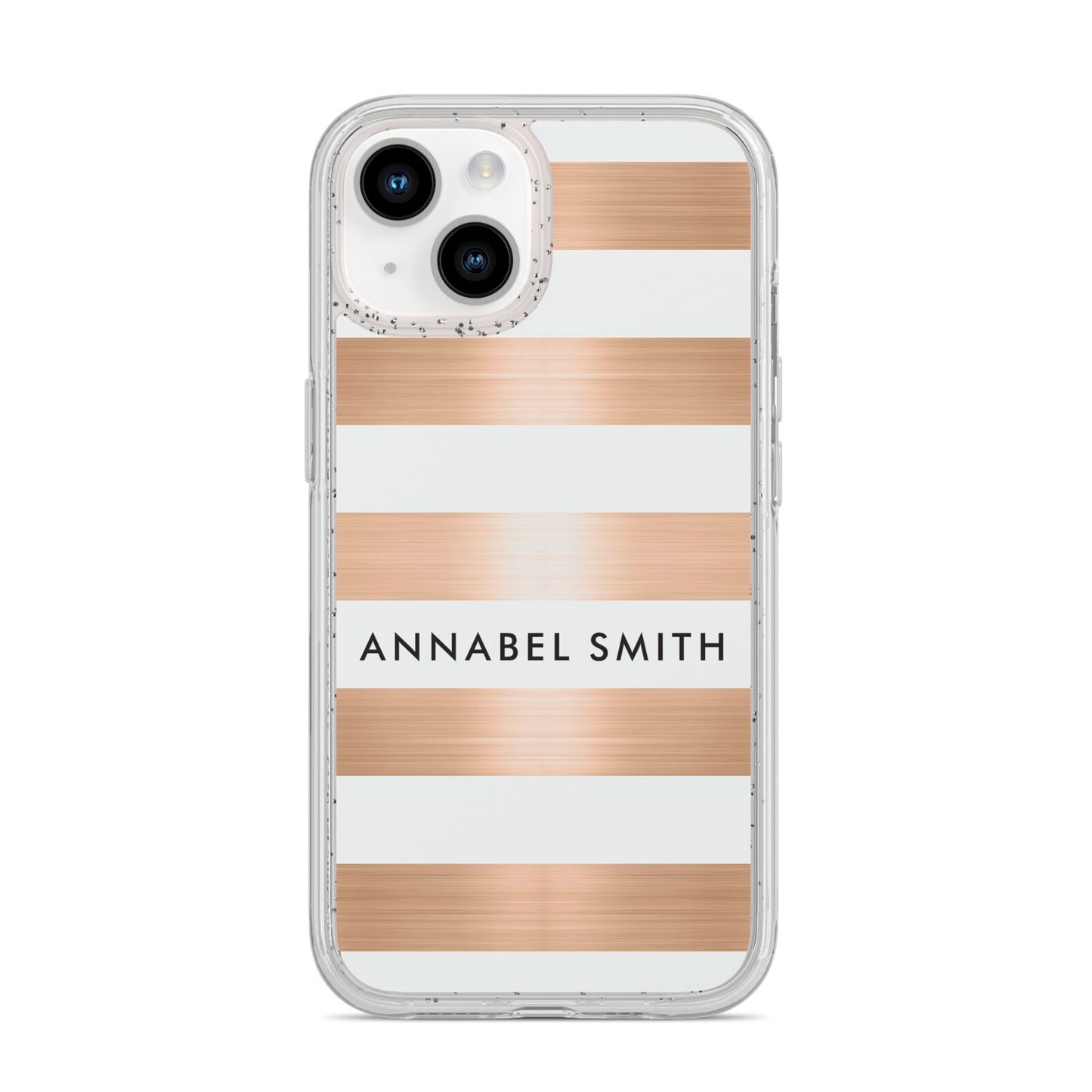 Personalised Gold Striped Name Initials iPhone 14 Glitter Tough Case Starlight