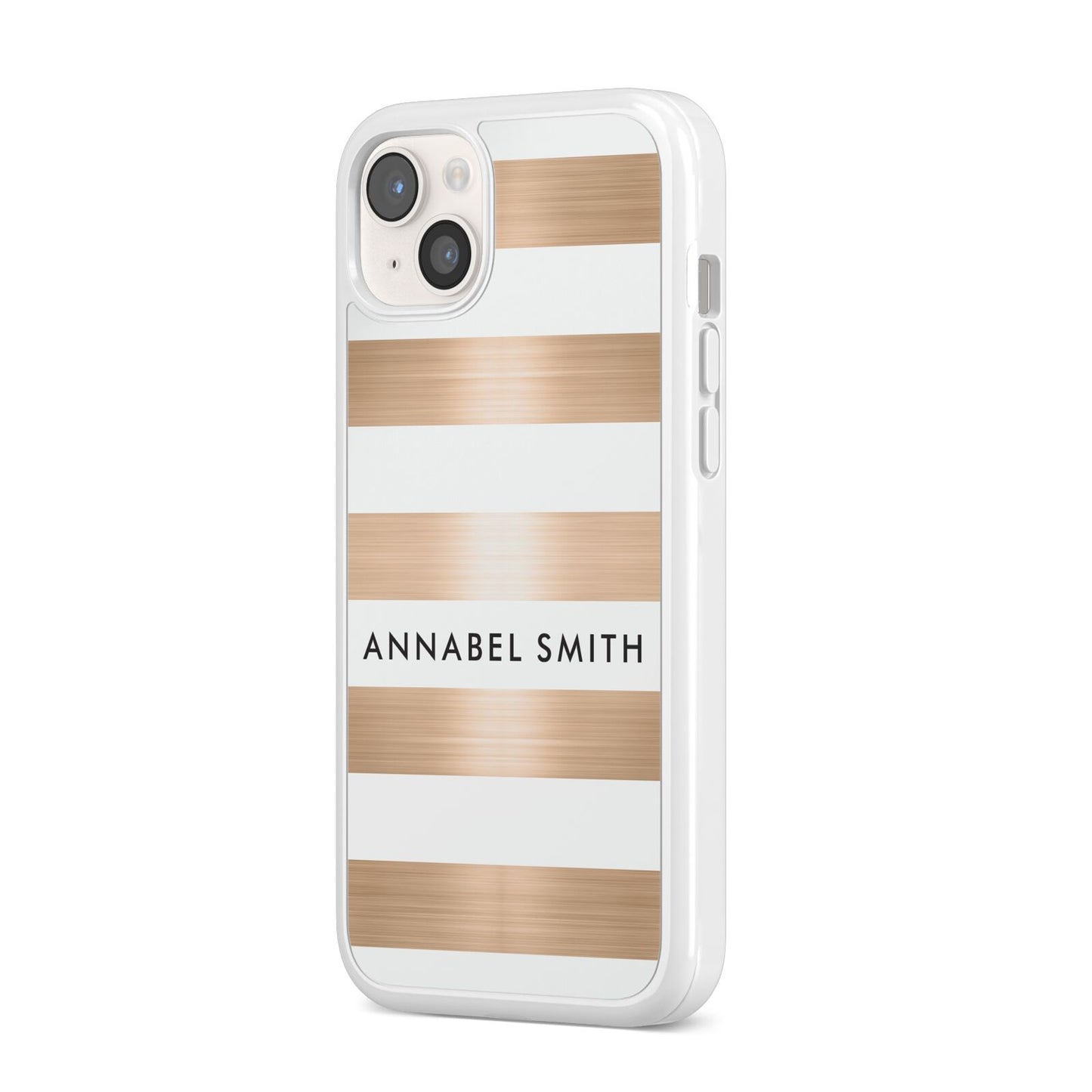 Personalised Gold Striped Name Initials iPhone 14 Plus Clear Tough Case Starlight Angled Image
