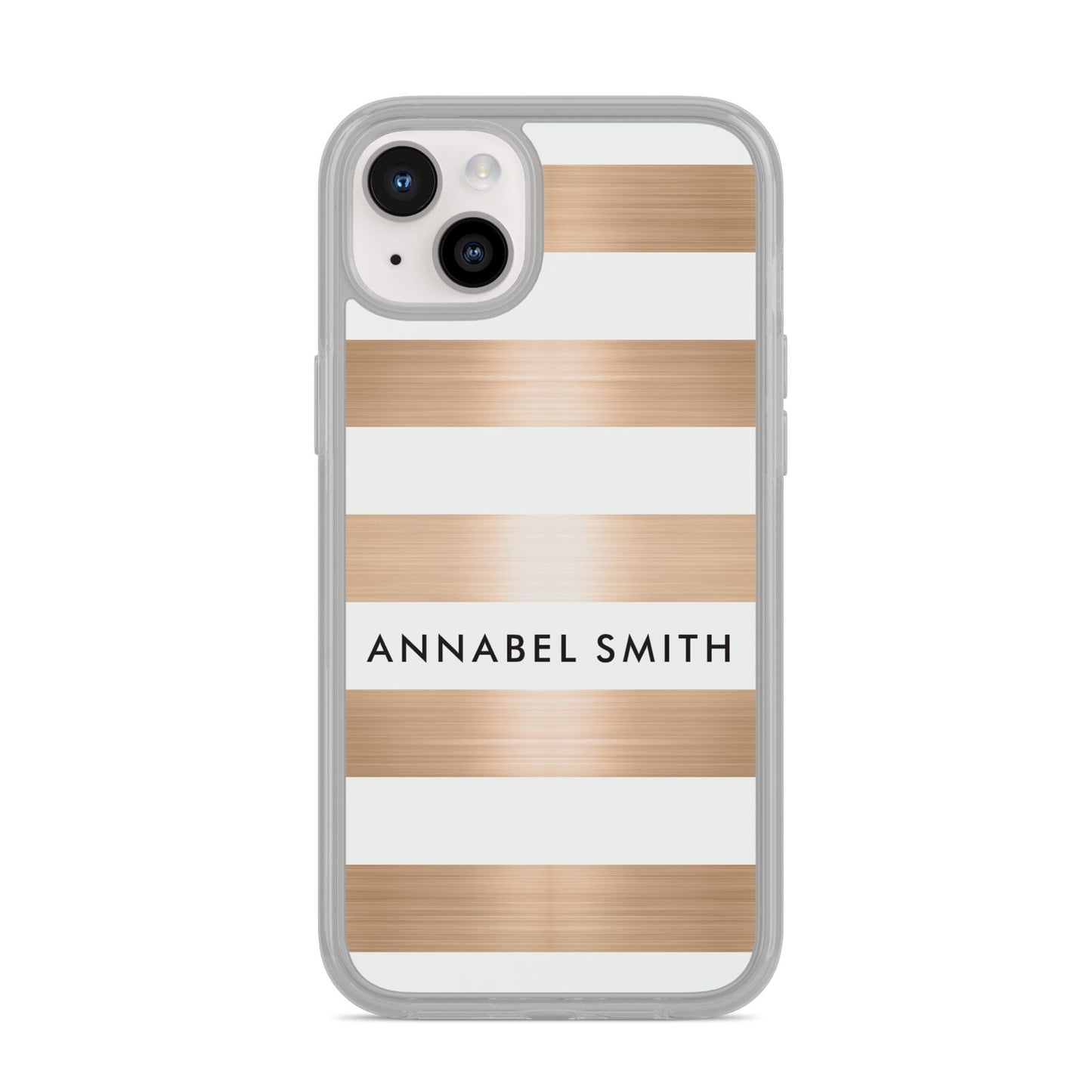 Personalised Gold Striped Name Initials iPhone 14 Plus Clear Tough Case Starlight