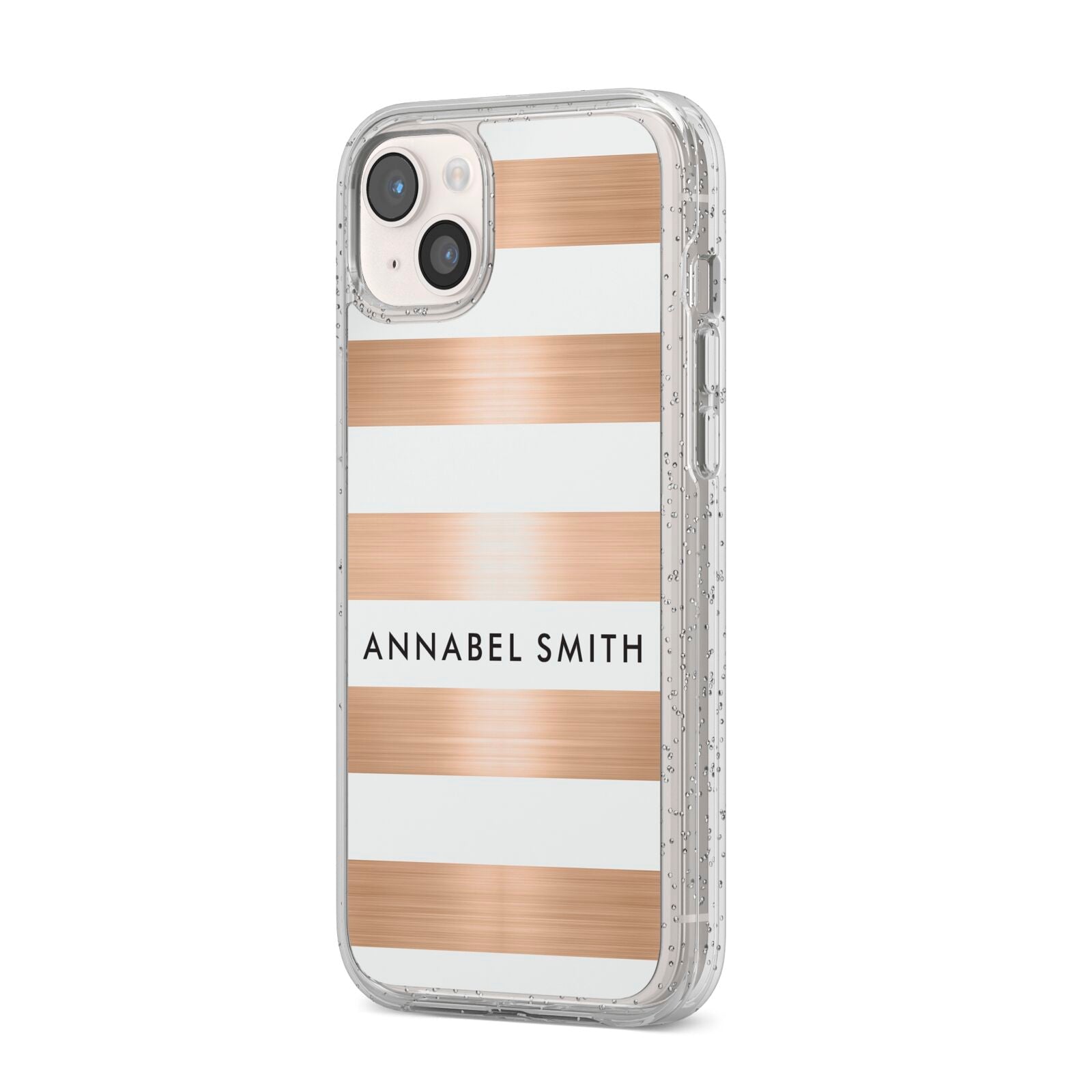 Personalised Gold Striped Name Initials iPhone 14 Plus Glitter Tough Case Starlight Angled Image