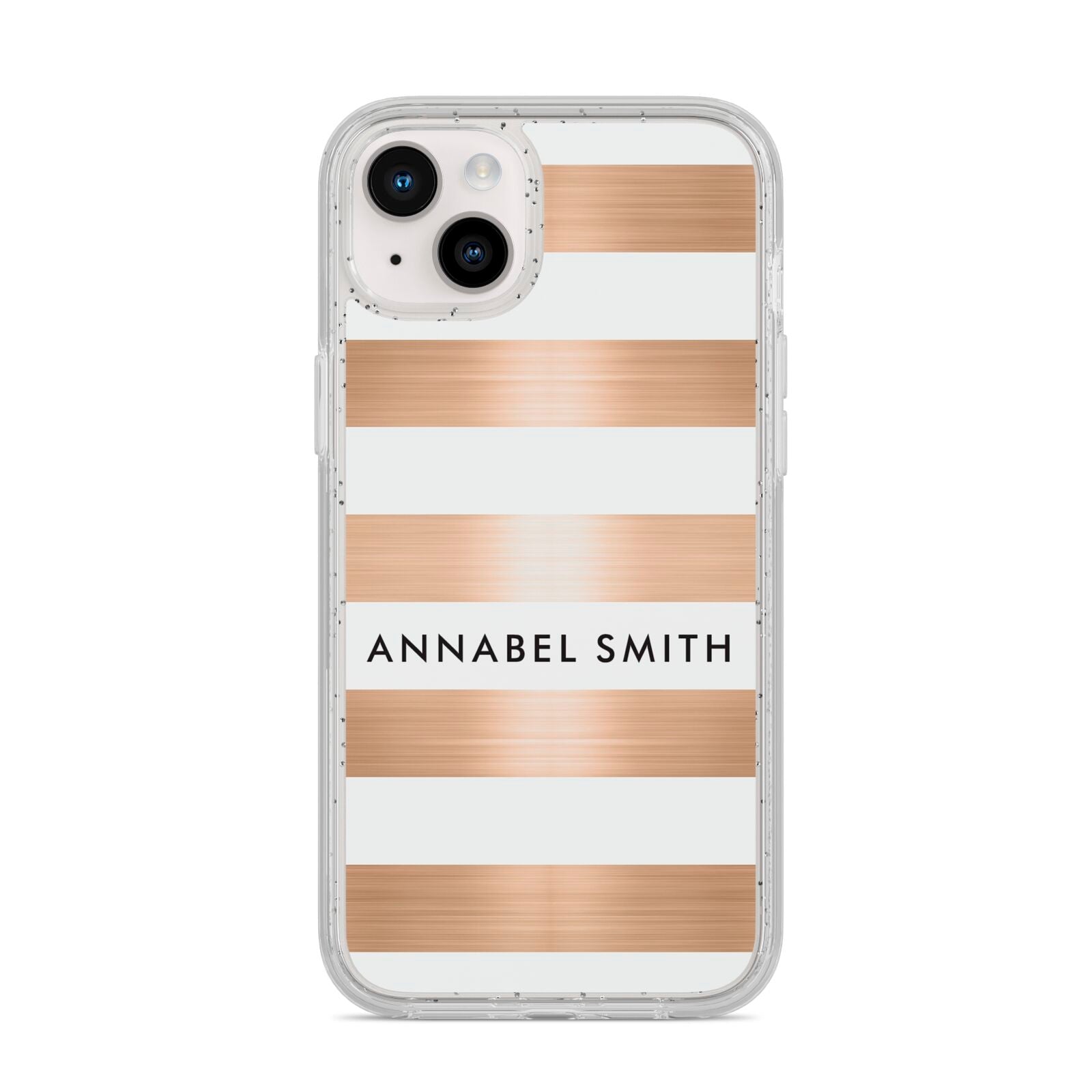 Personalised Gold Striped Name Initials iPhone 14 Plus Glitter Tough Case Starlight