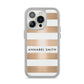 Personalised Gold Striped Name Initials iPhone 14 Pro Clear Tough Case Silver