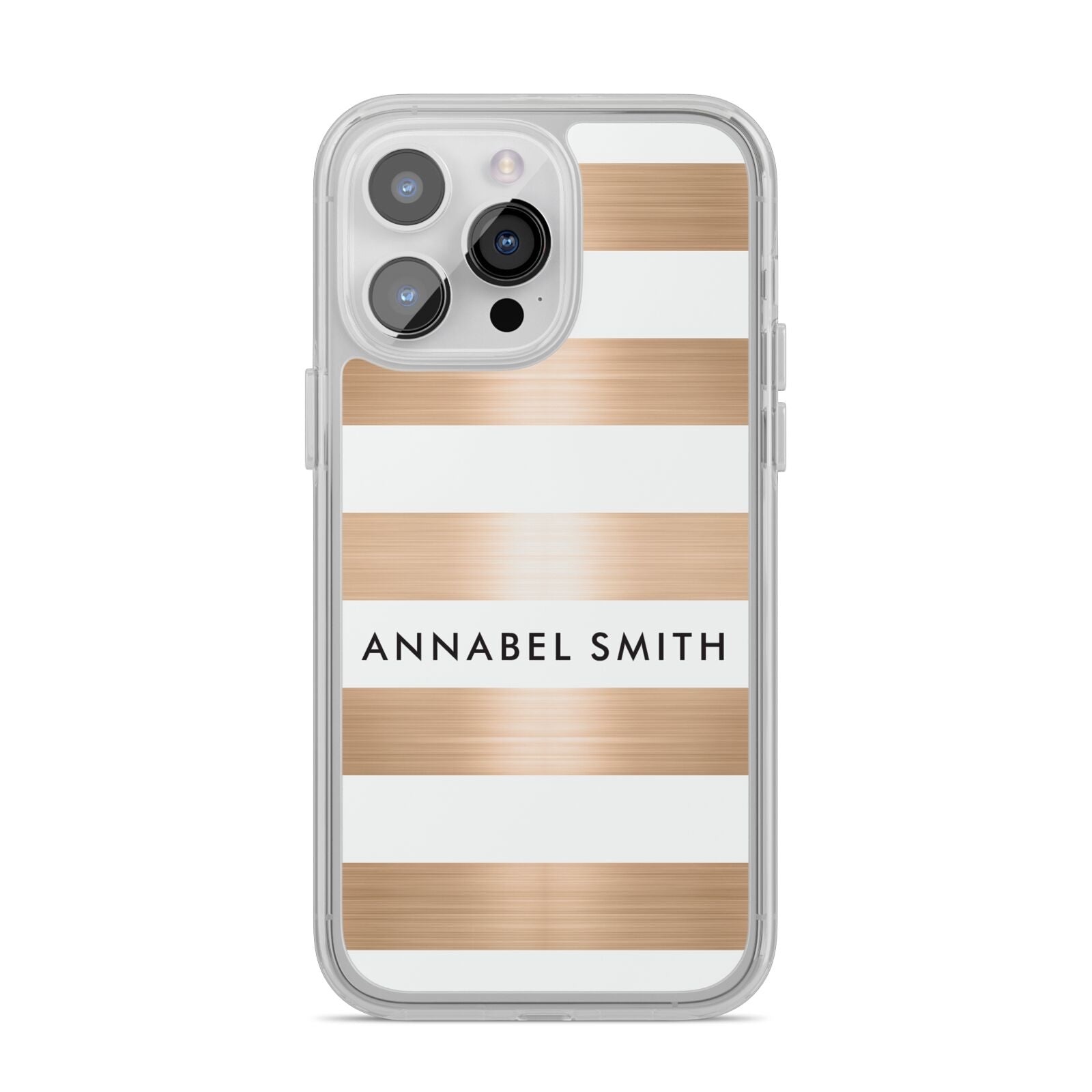 Personalised Gold Striped Name Initials iPhone 14 Pro Max Clear Tough Case Silver