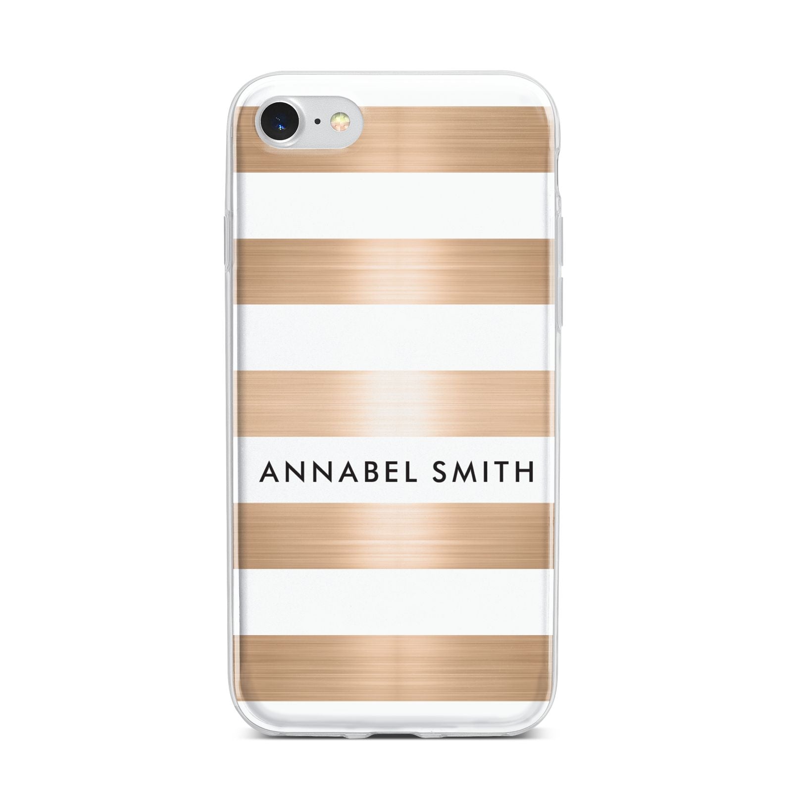 Personalised Gold Striped Name Initials iPhone 7 Bumper Case on Silver iPhone
