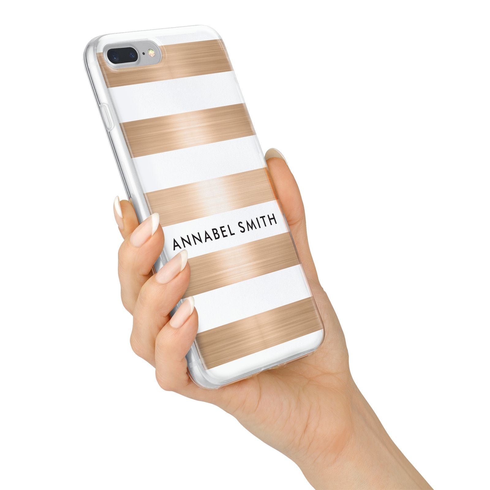 Personalised Gold Striped Name Initials iPhone 7 Plus Bumper Case on Silver iPhone Alternative Image