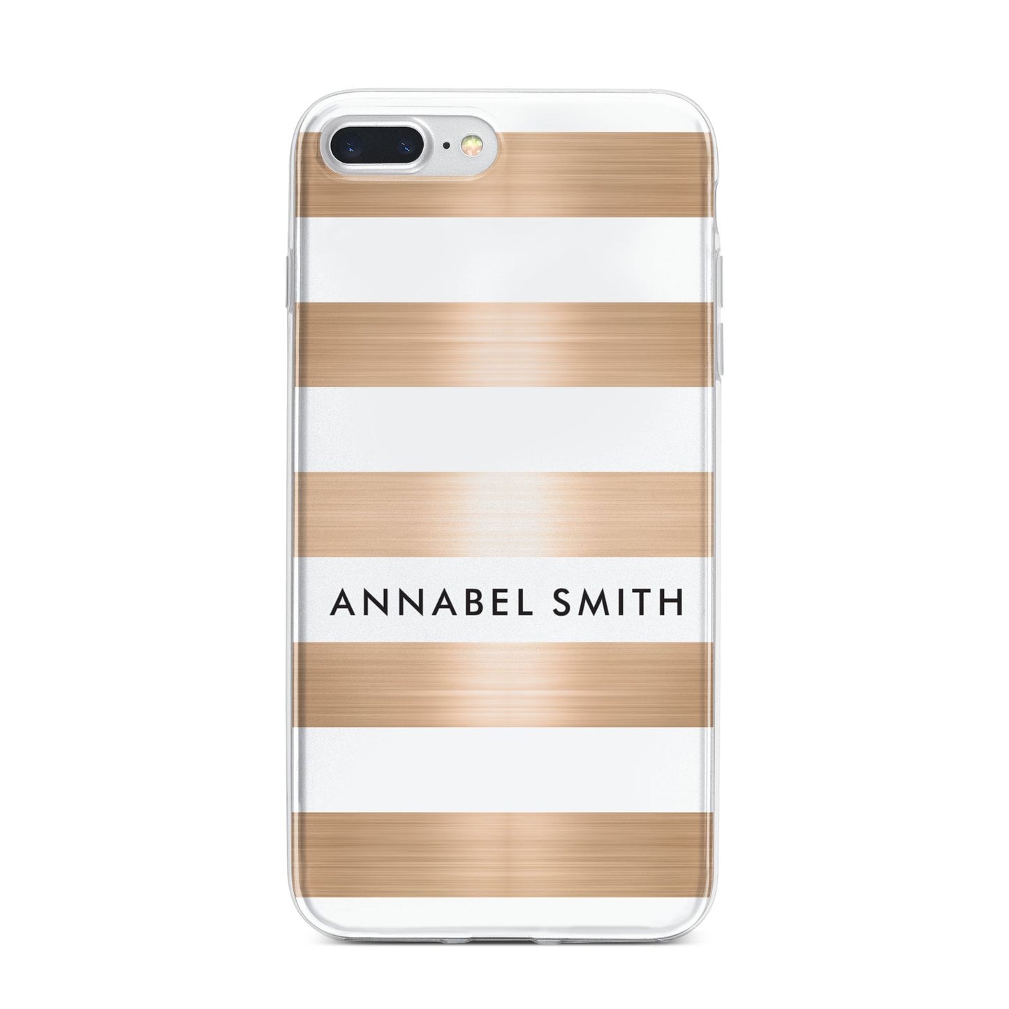 Personalised Gold Striped Name Initials iPhone 7 Plus Bumper Case on Silver iPhone