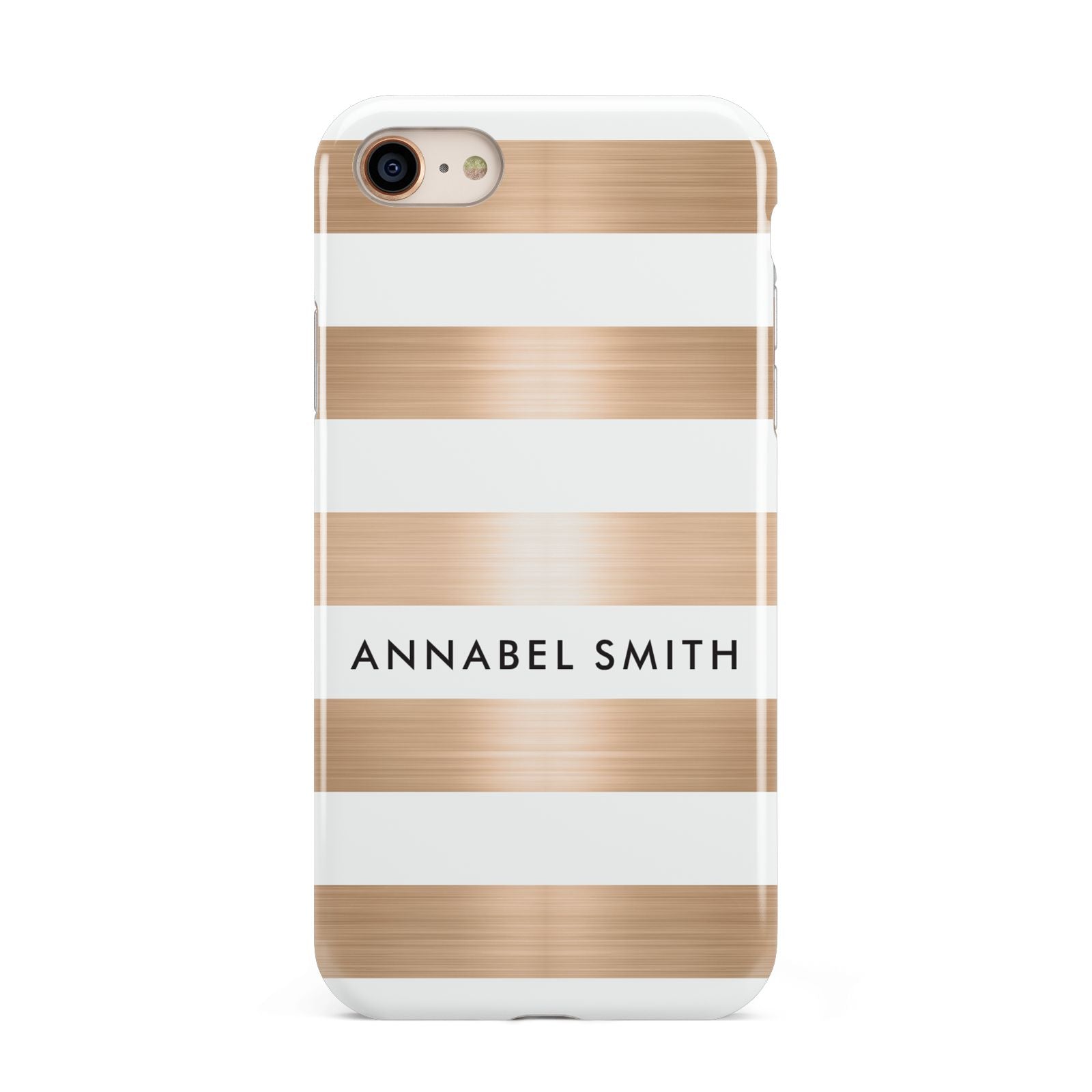 Personalised Gold Striped Name Initials iPhone 8 3D Tough Case on Gold Phone