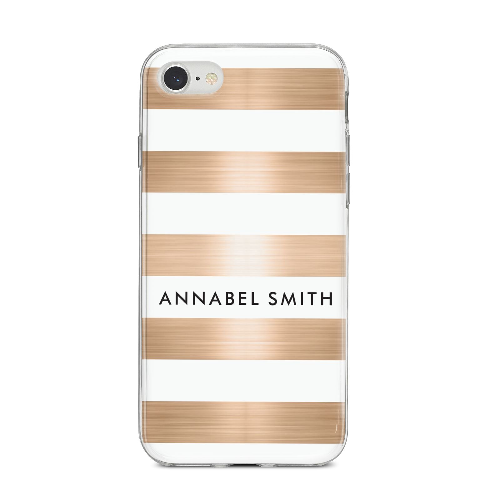 Personalised Gold Striped Name Initials iPhone 8 Bumper Case on Silver iPhone