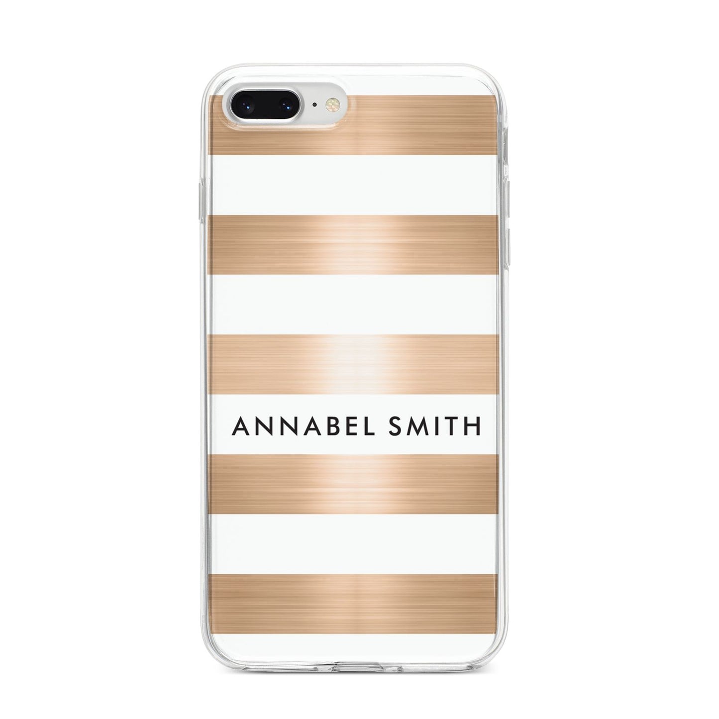 Personalised Gold Striped Name Initials iPhone 8 Plus Bumper Case on Silver iPhone