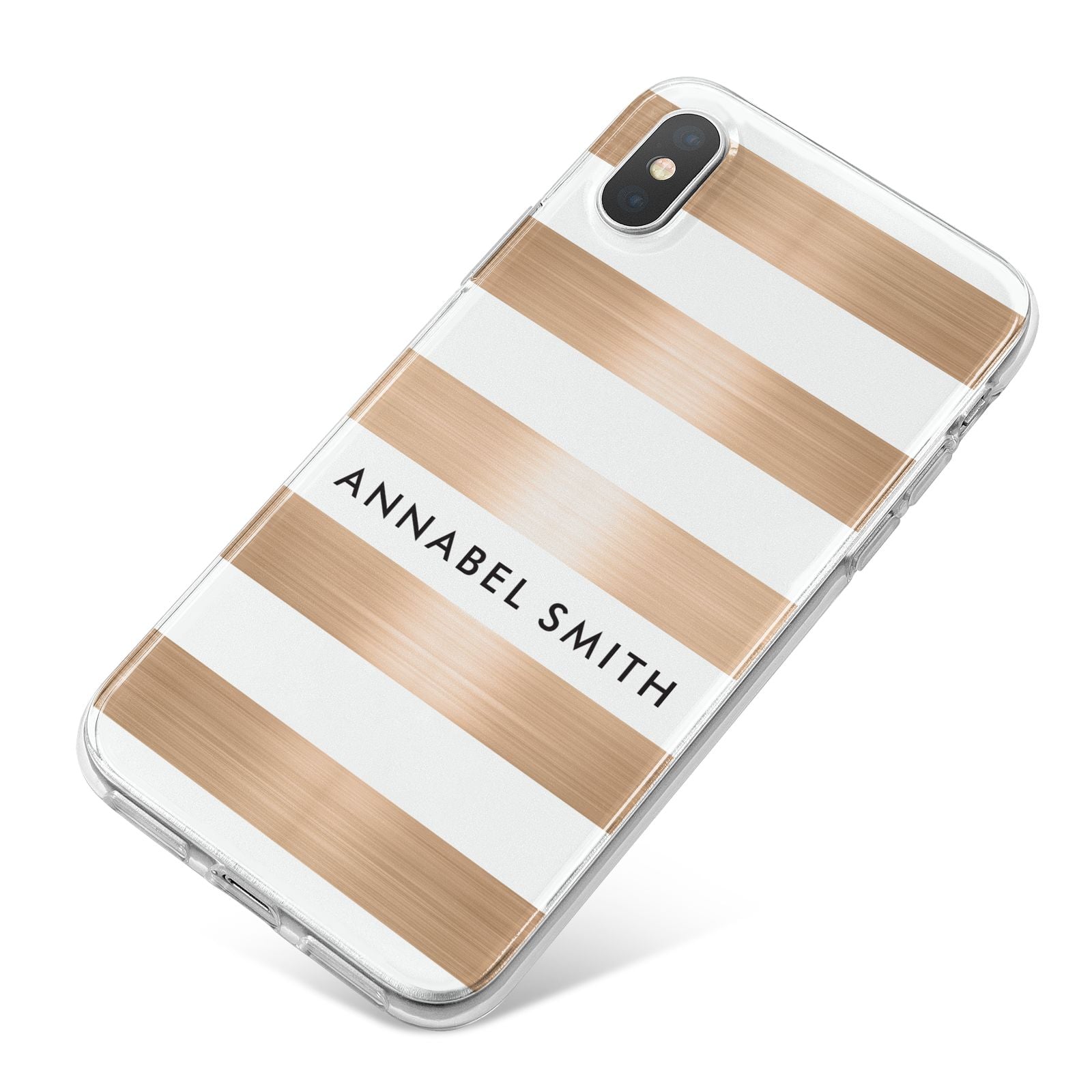 Personalised Gold Striped Name Initials iPhone X Bumper Case on Silver iPhone
