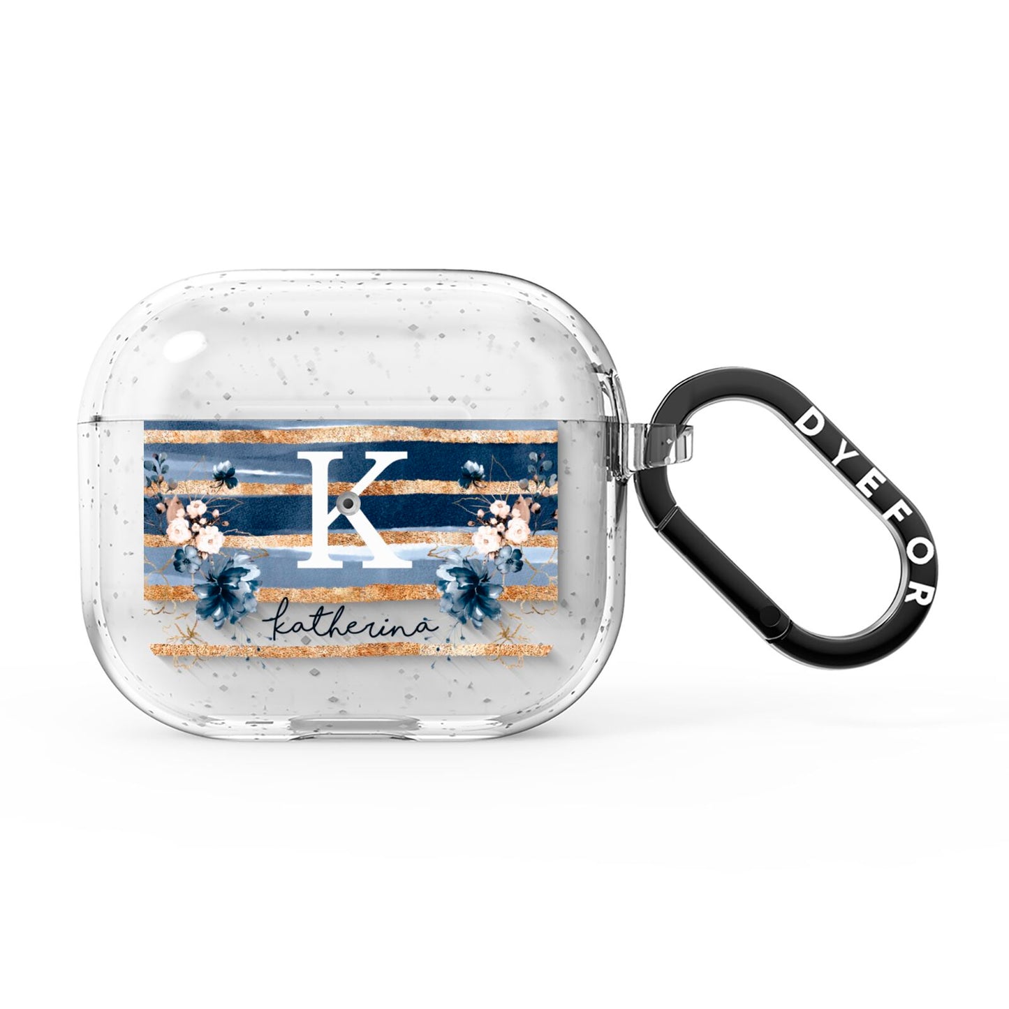 Personalised Gold Striped Watercolour AirPods Glitter Case 3rd Gen