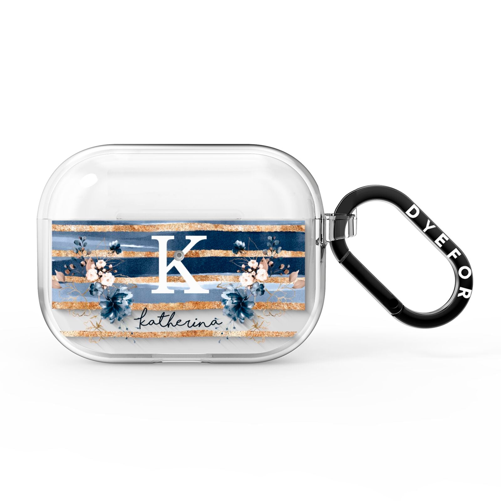 Personalised Gold Striped Watercolour AirPods Pro Clear Case