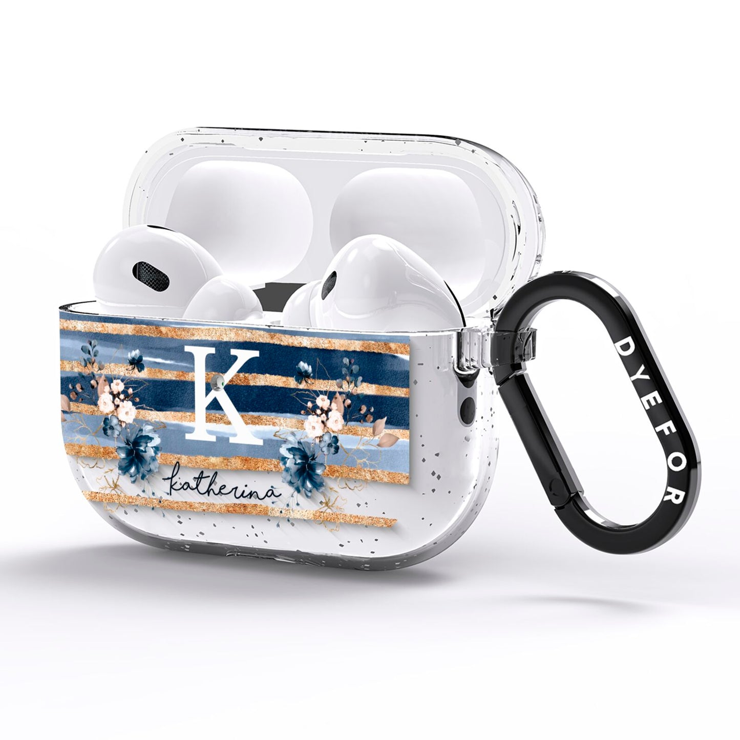 Personalised Gold Striped Watercolour AirPods Pro Glitter Case Side Image