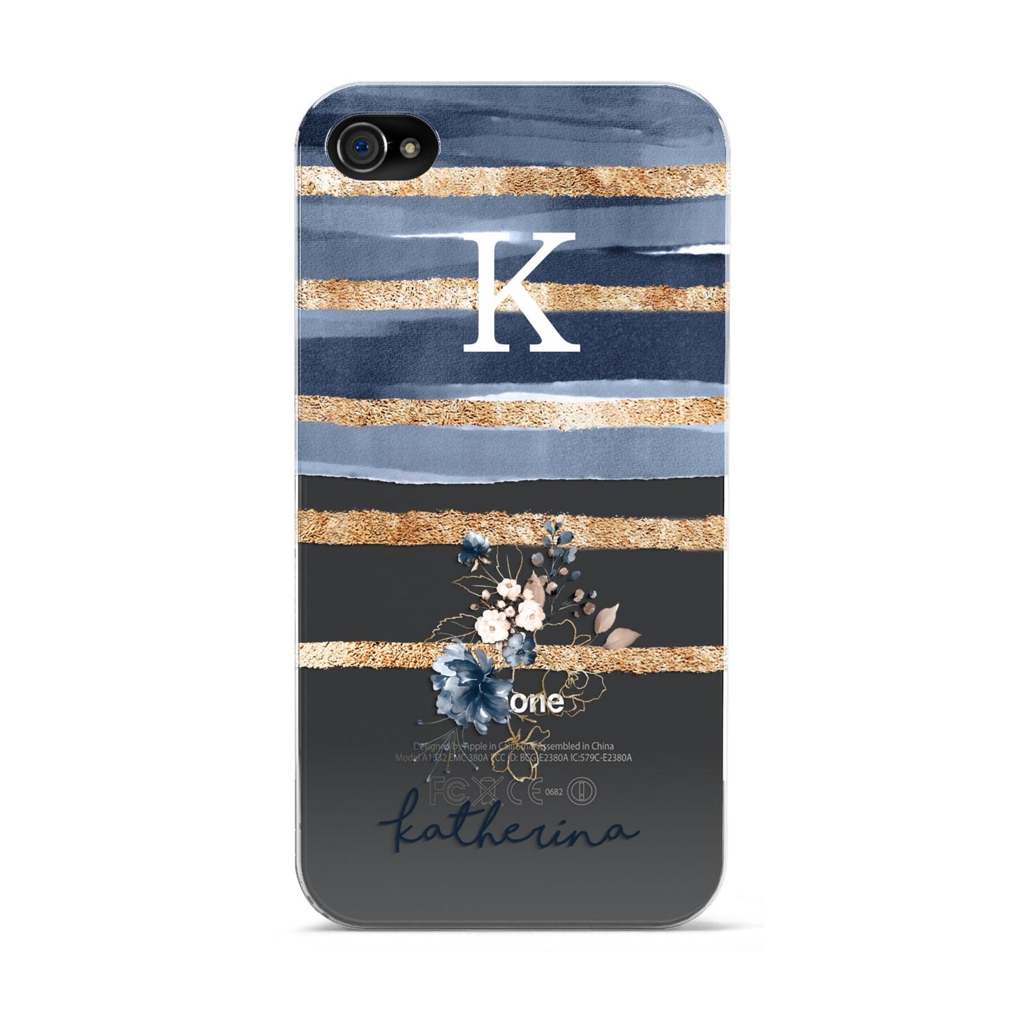 Personalised Gold Striped Watercolour Apple iPhone 4s Case