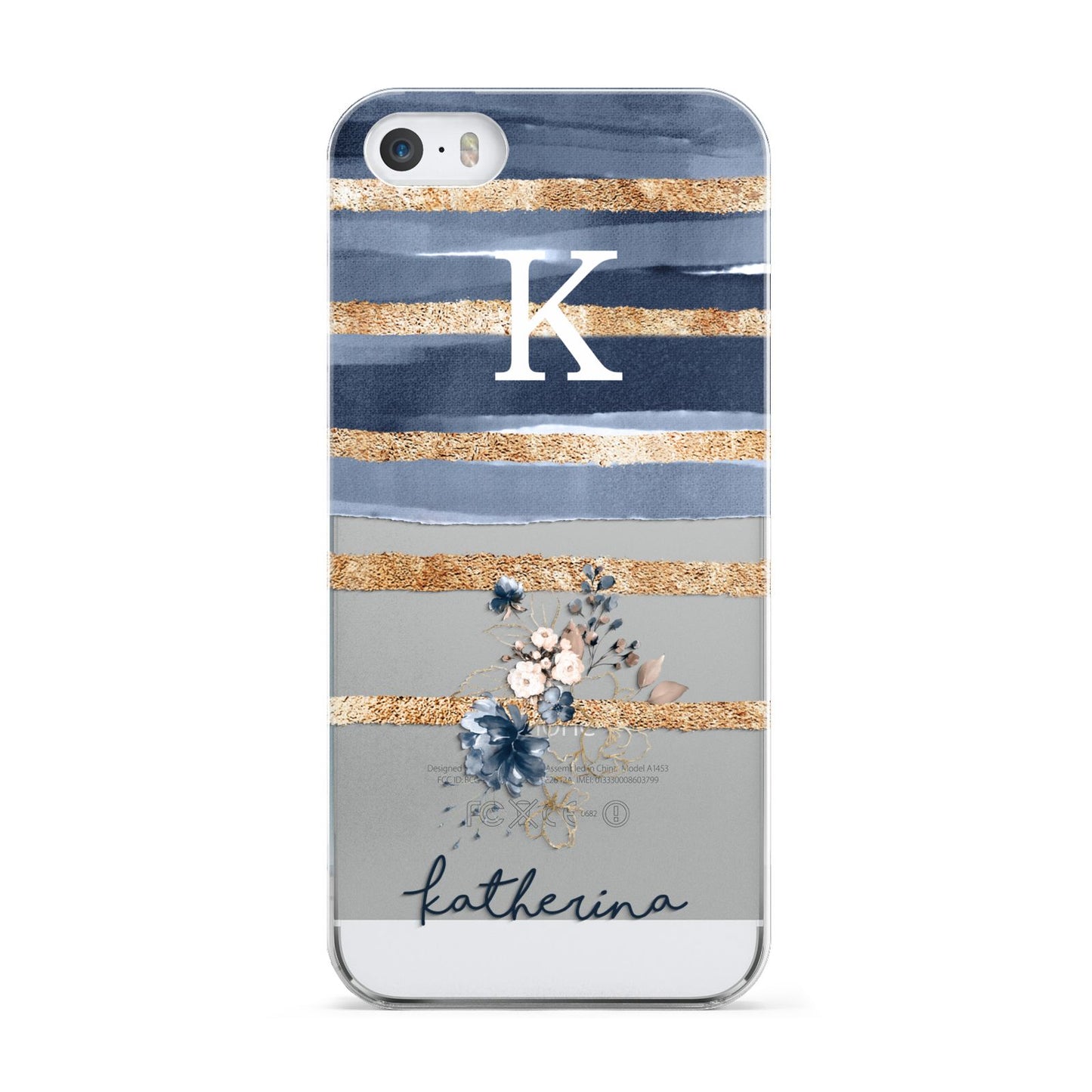 Personalised Gold Striped Watercolour Apple iPhone 5 Case