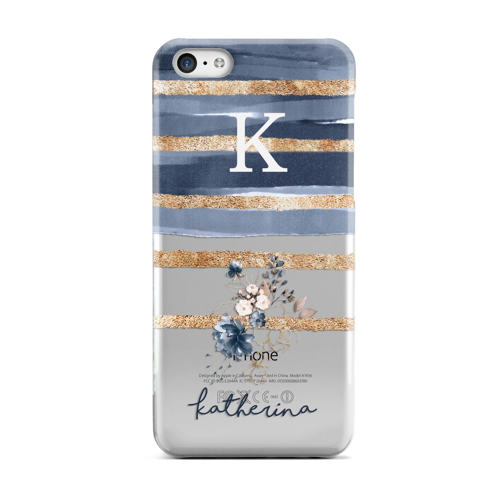 Personalised Gold Striped Watercolour Apple iPhone 5c Case