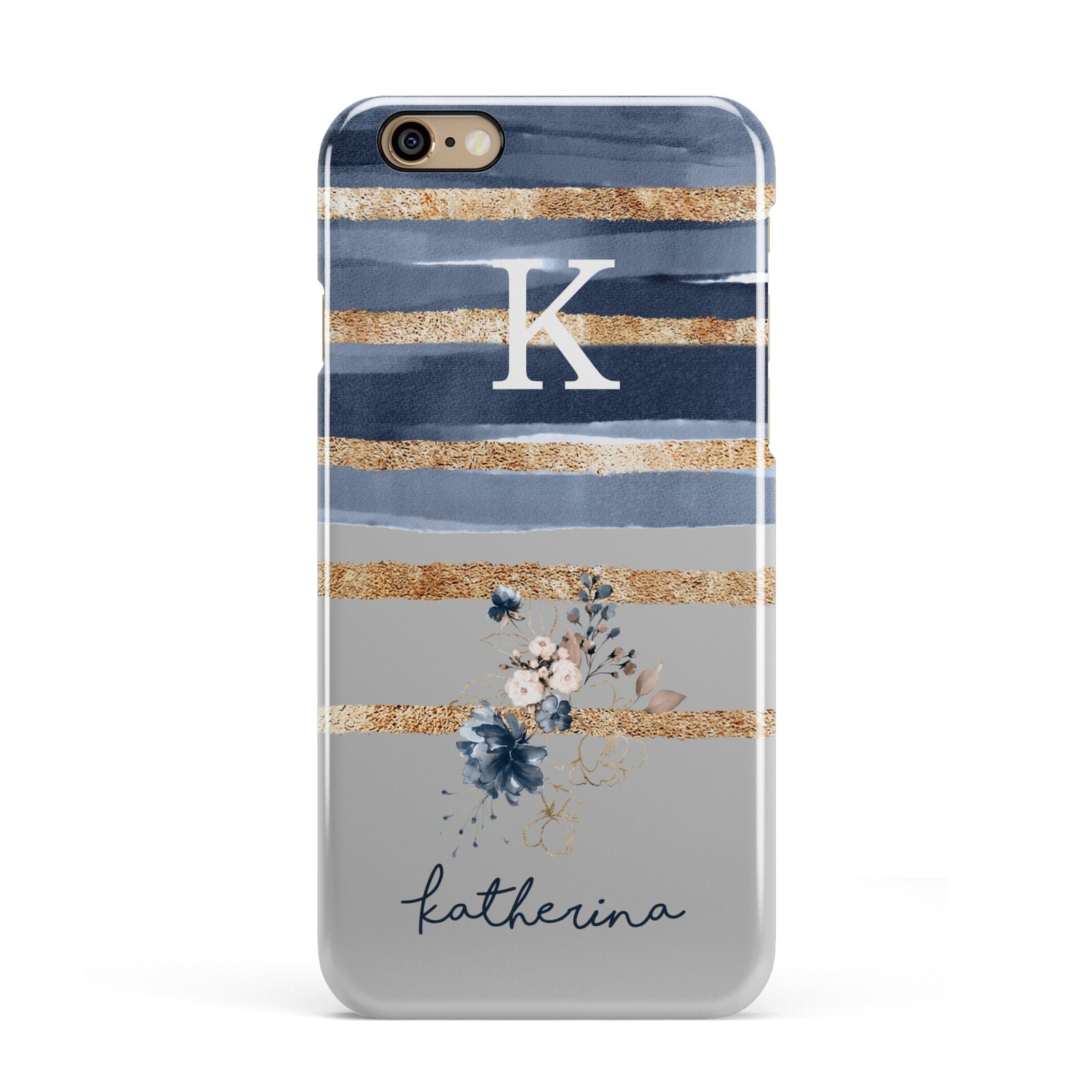 Personalised Gold Striped Watercolour Apple iPhone 6 3D Snap Case